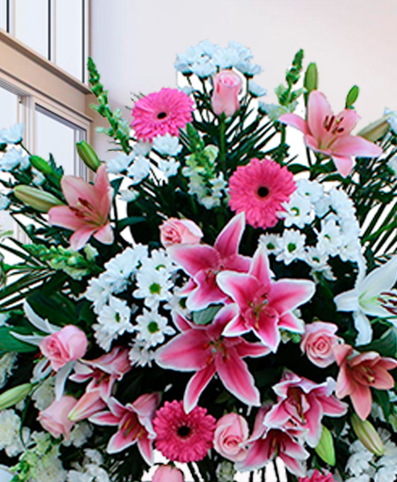 Corona de flores blanca y rosa Premium